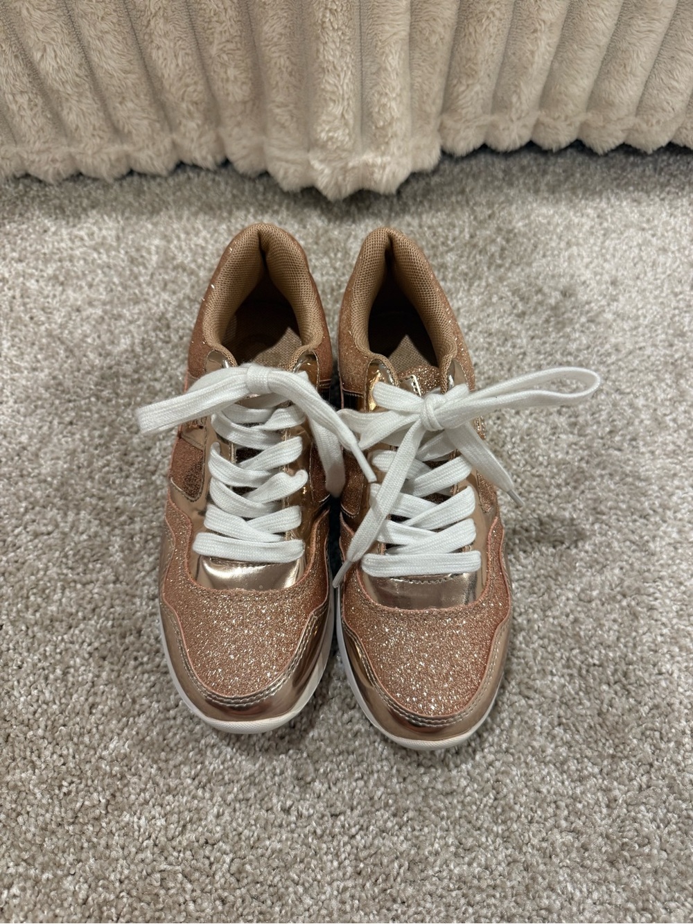 G by Guess Kids Rose Gold Glitter Sneakers with White Laces